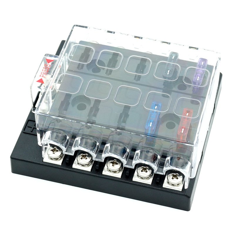Car parts Blade Automotive Fuse Block 10 Way Standard ATC/ATO Screw Inline terminal Fuse Block With Led Warning Light Cover