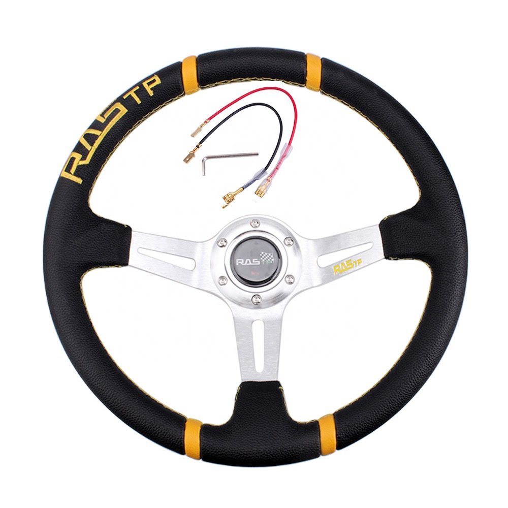 Universal 14 inch 350mm Suede/PVC Car Racing Steering wheels Deep Corn Drifting Sport Steering Wheel