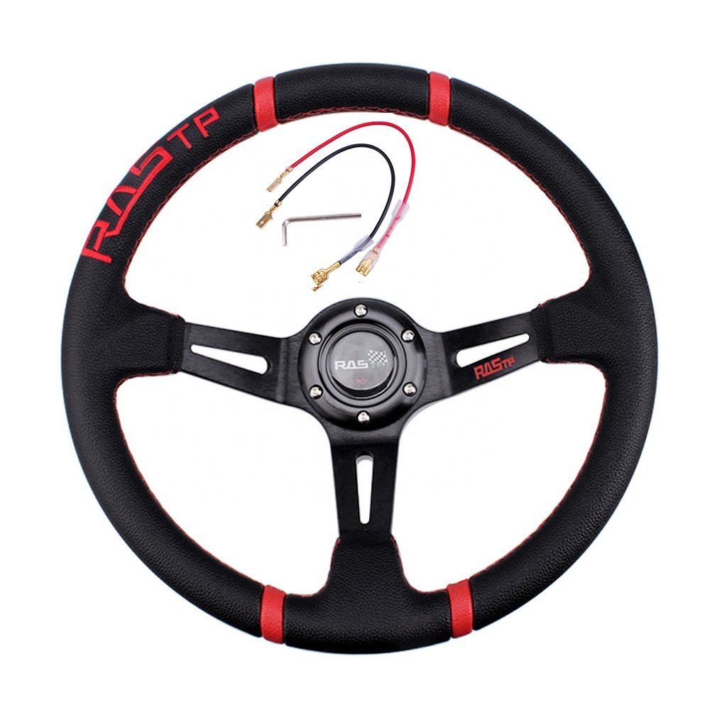 Universal 14 inch 350mm Suede/PVC Car Racing Steering wheels Deep Corn Drifting Sport Steering Wheel