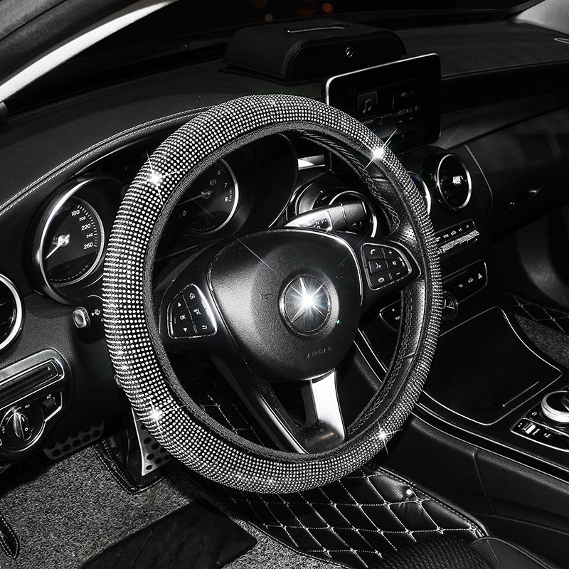 Car steering wheel set with diamond summer elastic no rubber ring beauty diamond hot drill car interior explosive handle set