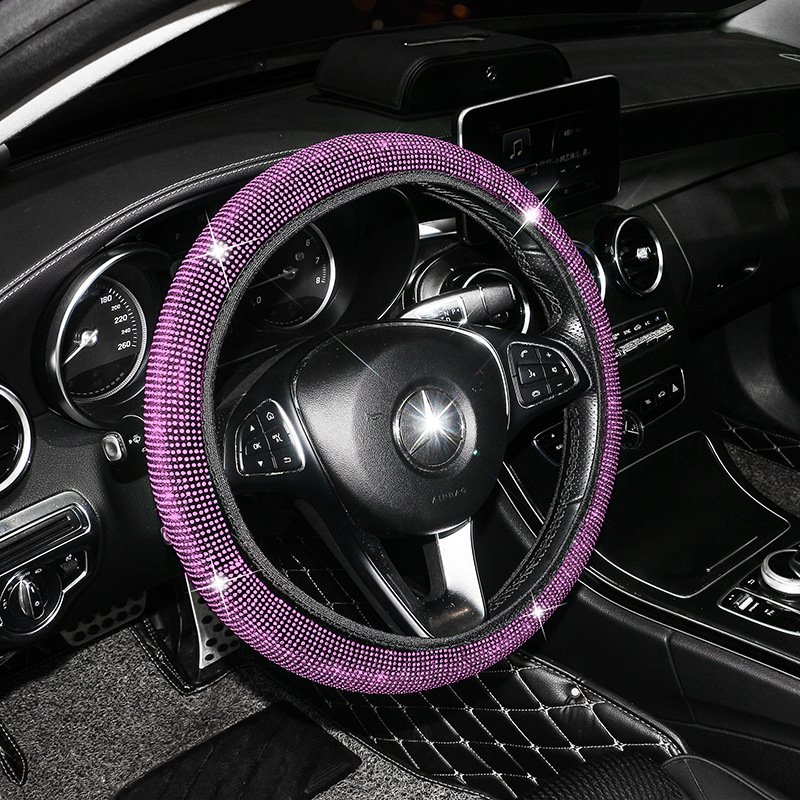 Car steering wheel set with diamond summer elastic no rubber ring beauty diamond hot drill car interior explosive handle set