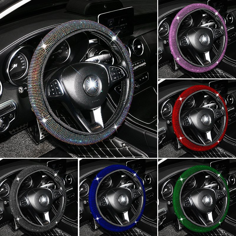 Car steering wheel set with diamond summer elastic no rubber ring beauty diamond hot drill car interior explosive handle set