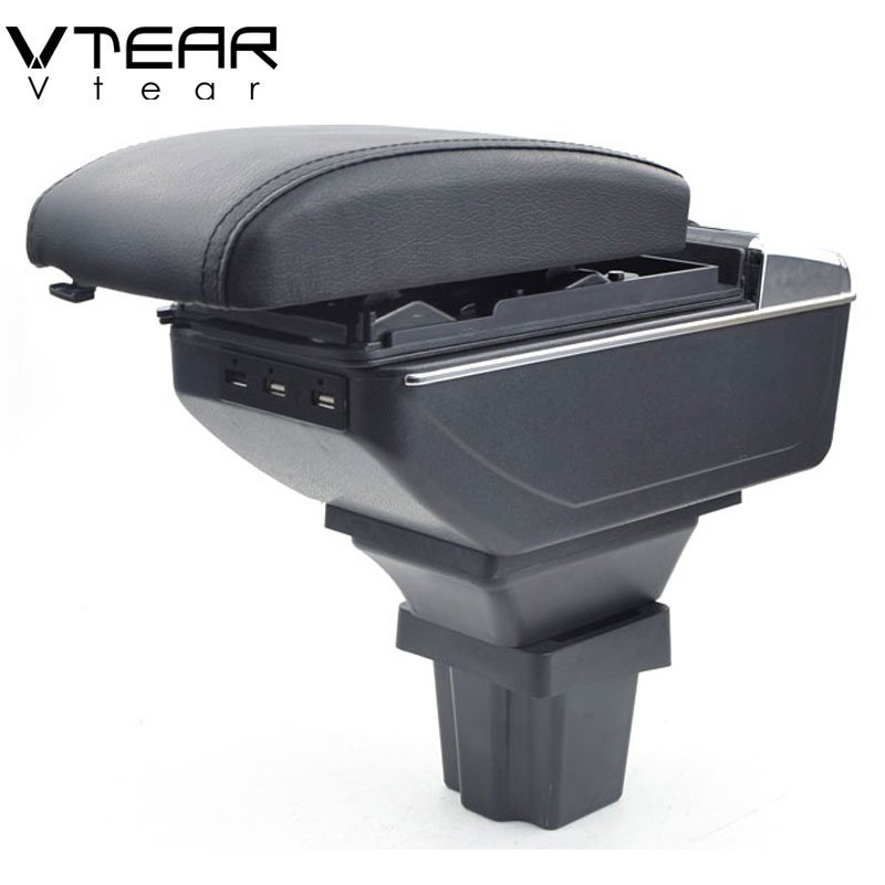 Vtear for Chevrolet Trax TRACKER Armrest Leather USB Interface Storage Box Red Thread Car-stylling Interior ABS Accessories