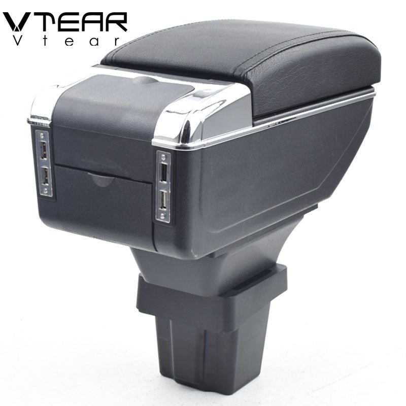 Vtear for Chevrolet Trax TRACKER Armrest Leather USB Interface Storage Box Red Thread Car-stylling Interior ABS Accessories