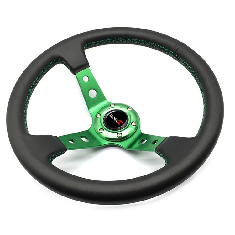 New Products Drifting Steering Wheel 350mm Green Genuine Leather Modified Sport Car Steering Wheel