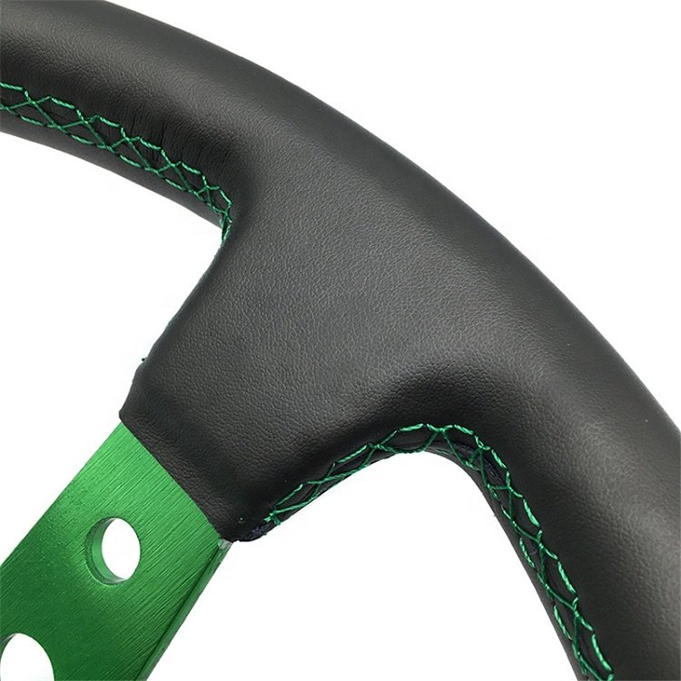 New Products Drifting Steering Wheel 350mm Green Genuine Leather Modified Sport Car Steering Wheel