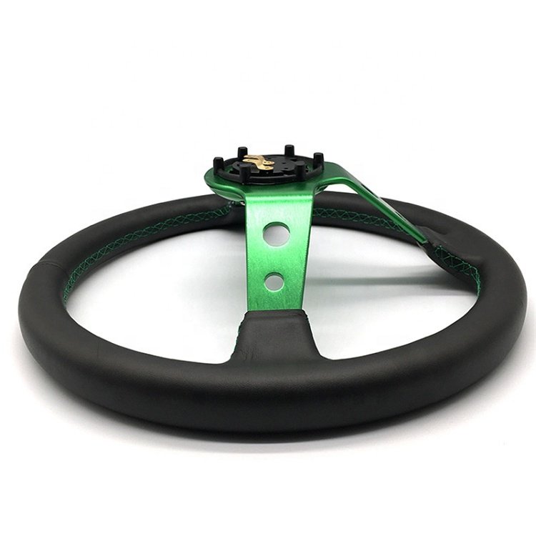 New Products Drifting Steering Wheel 350mm Green Genuine Leather Modified Sport Car Steering Wheel