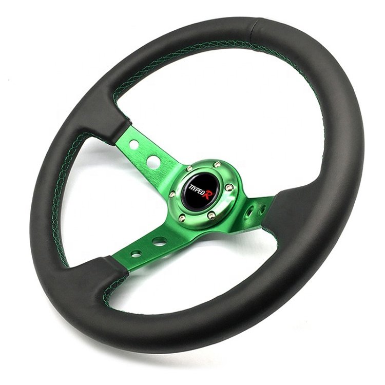 New Products Drifting Steering Wheel 350mm Green Genuine Leather Modified Sport Car Steering Wheel
