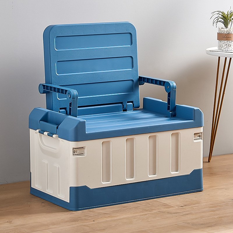Sesame Strong-load Bearing Plastic Folding Chair 58L Easy Install Collapsible Storage Box With Expandable Armrests & Backrest