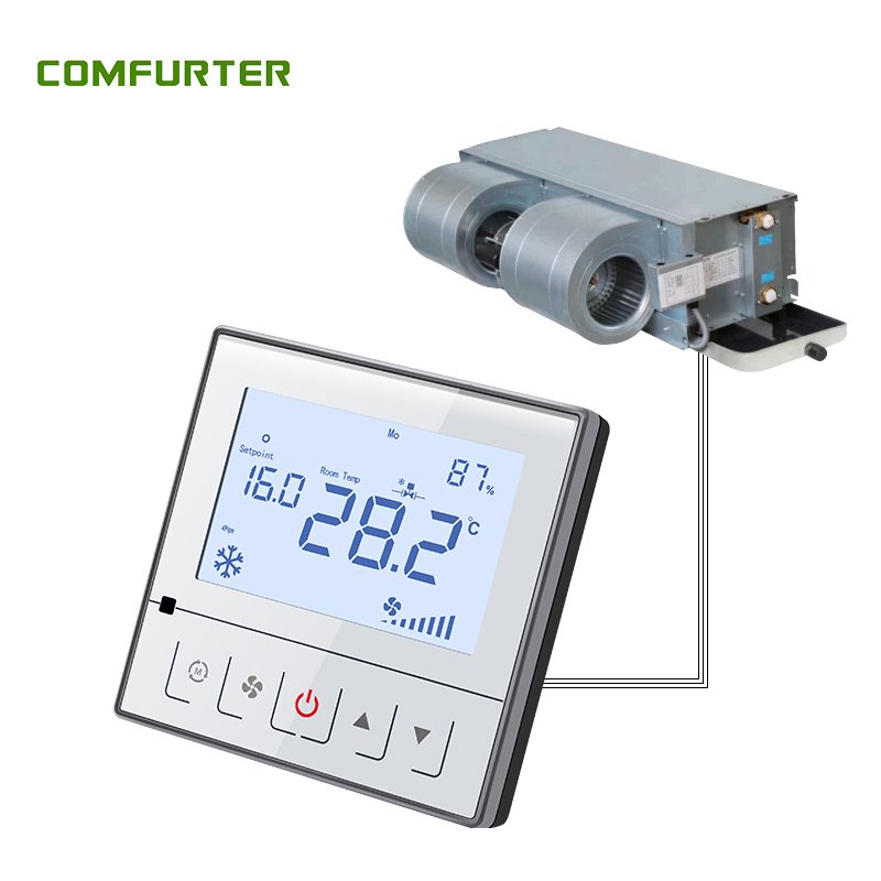Comfurter 4pipes 24v Electric Touch Screen Digital Hvac Modbus FCU Home Room Smart Heating Thermostat Temperature Controller