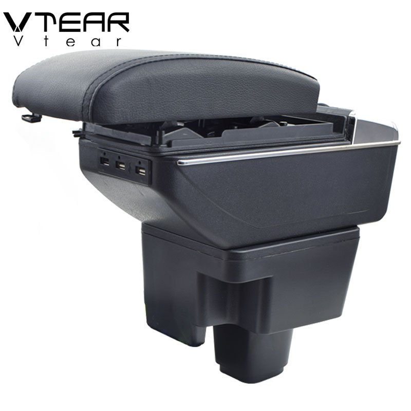 Vtear for Chevrolet Sail Armrest Leather USB Interface Storage Box Red Thread Car-styling Interior ABS Arm Rest Accessories Part