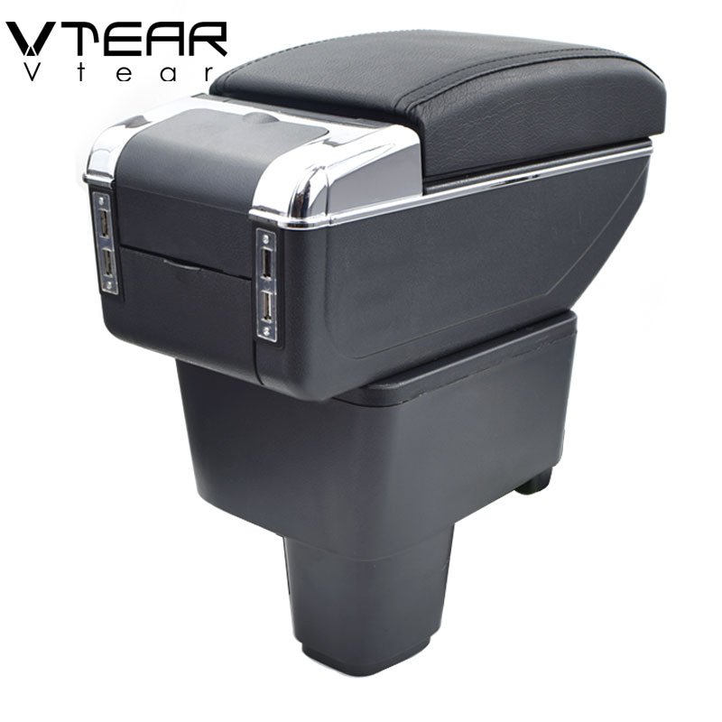 Vtear for Chevrolet Sail Armrest Leather USB Interface Storage Box Red Thread Car-styling Interior ABS Arm Rest Accessories Part