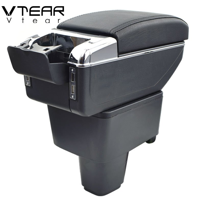 Vtear for Chevrolet Sail Armrest Leather USB Interface Storage Box Red Thread Car-styling Interior ABS Arm Rest Accessories Part