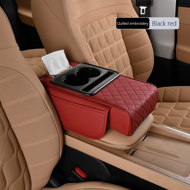 Luxury Leather Car Armrest Protection Cushion Car Interior Accessories Car Center Console Phone Cup Bottle Napkin Storage