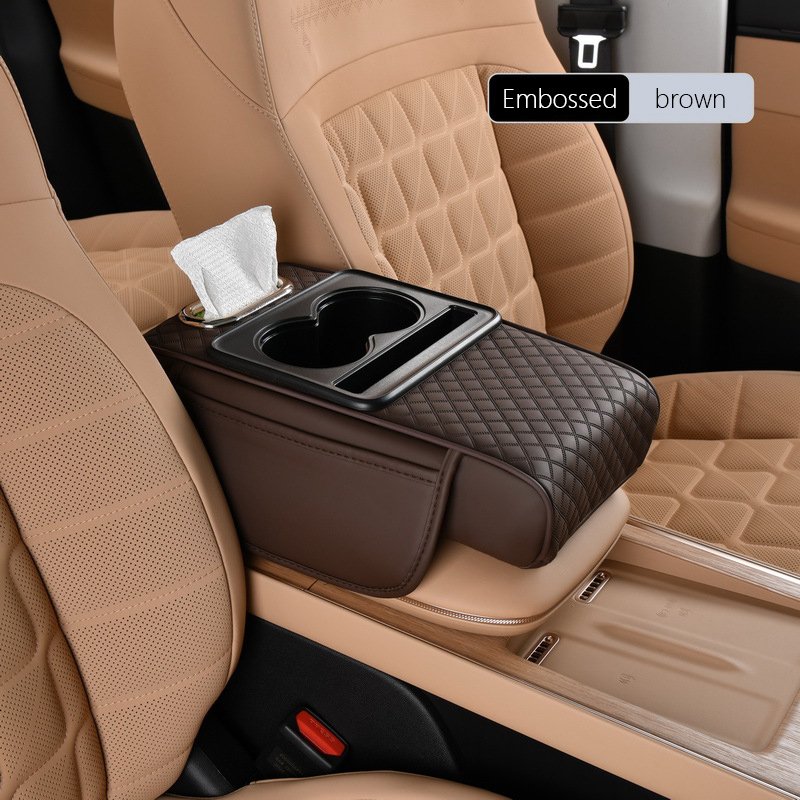 Luxury Leather Car Armrest Protection Cushion Car Interior Accessories Car Center Console Phone Cup Bottle Napkin Storage