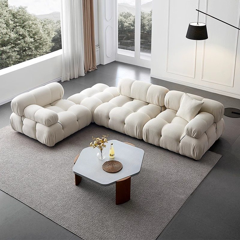 Nordic Style L-Shape Compressed Fabric Vacuum Box Compression Sofa Set Sectional with Modular Corner Reclining for Living Room
