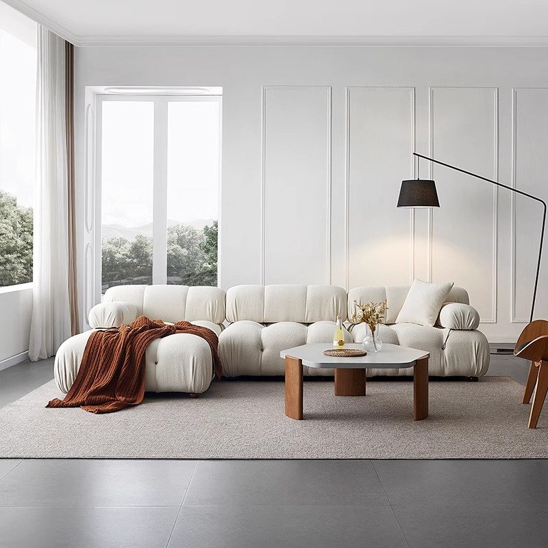 Nordic Style L-Shape Compressed Fabric Vacuum Box Compression Sofa Set Sectional with Modular Corner Reclining for Living Room