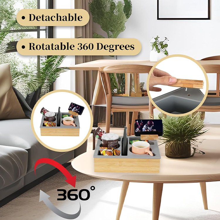 WDF Console Cup Holder Organizer Buddy Snack Fruit Tray Counter Top Sofa Armrest Tray Couch bar Box Bamboo Couch Cup Holder