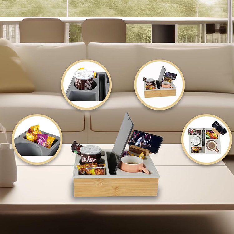 WDF Console Cup Holder Organizer Buddy Snack Fruit Tray Counter Top Sofa Armrest Tray Couch bar Box Bamboo Couch Cup Holder