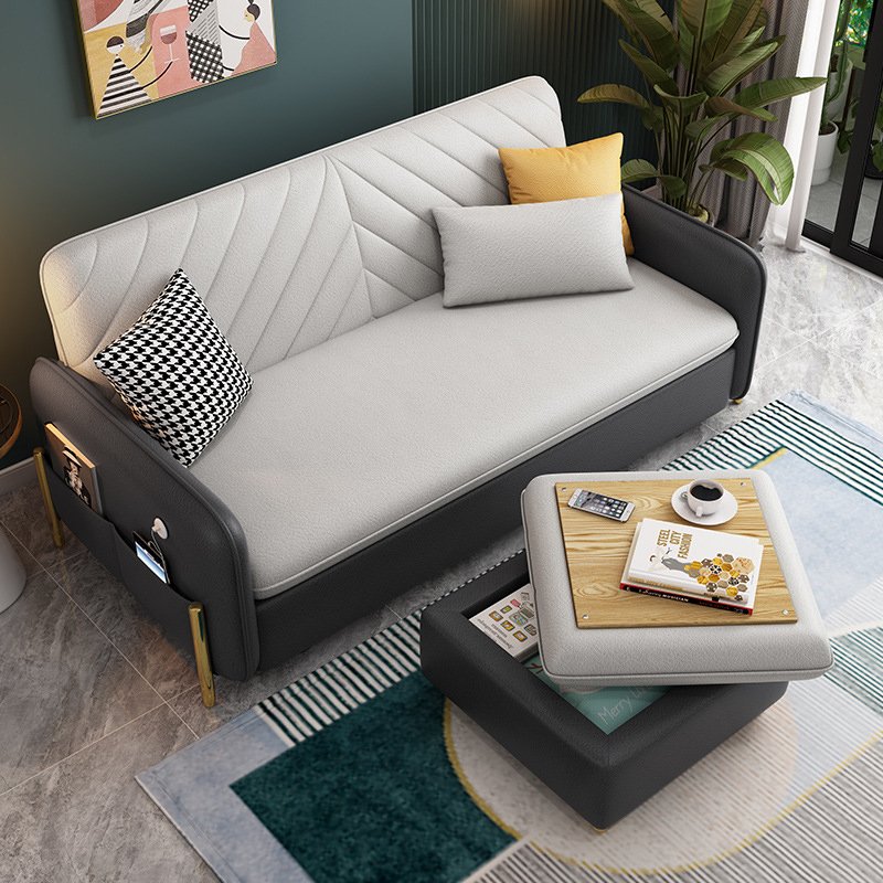 China Manufacturers Large Storage Box Design Function Side Storage Armrest High Off the Ground Foldable Wedding Curved Sofa Bed