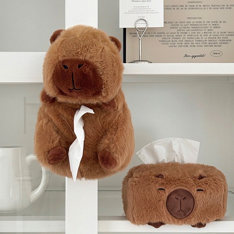 New Arrival Soft Cute Baby Capybara Plush Toys Car Home Use Cute Plush Capybara Paper Tissue Box Holder