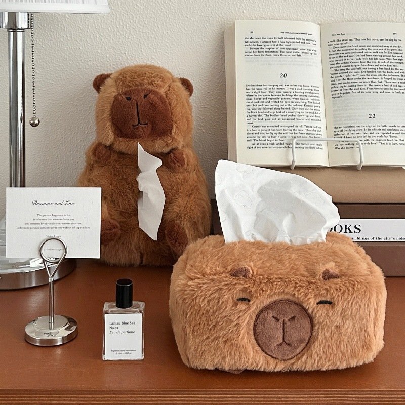 New Arrival Soft Cute Baby Capybara Plush Toys Car Home Use Cute Plush Capybara Paper Tissue Box Holder