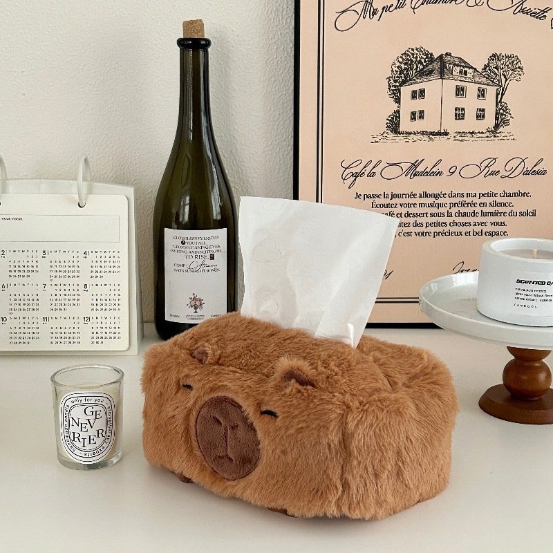 New Arrival Soft Cute Baby Capybara Plush Toys Car Home Use Cute Plush Capybara Paper Tissue Box Holder