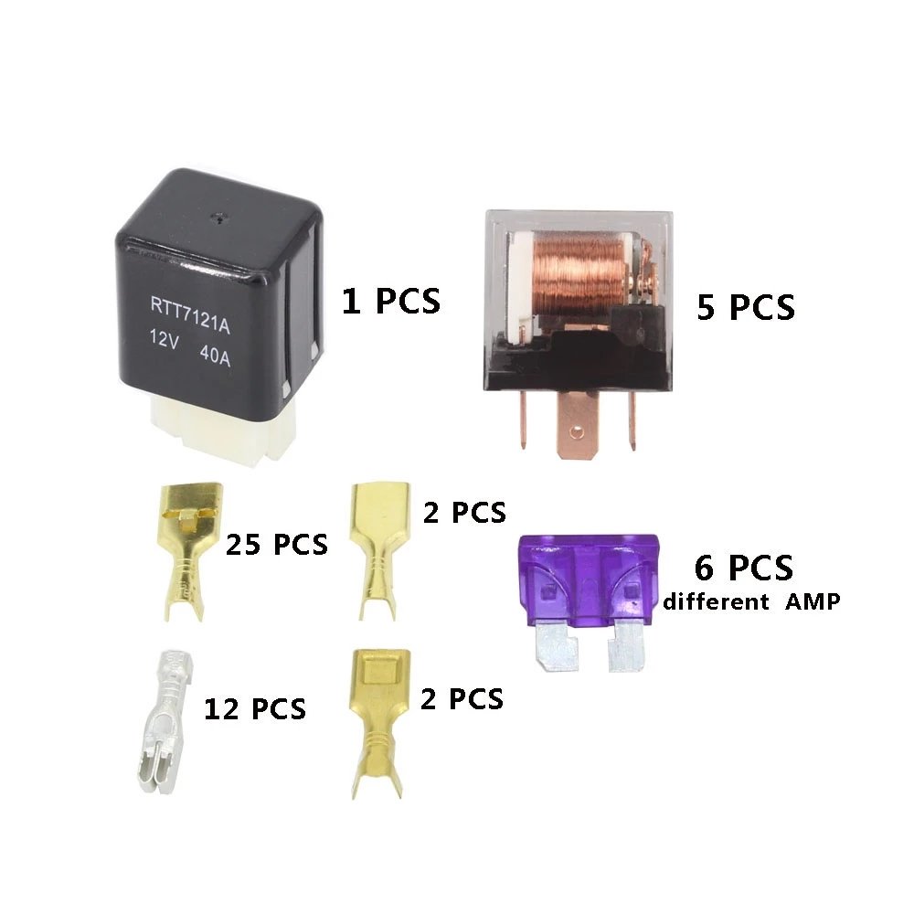 6 Ways Auto Relay Fuse Box Assembly with 1PCS 12V 4P 40A+5PCS 4P 12V40A Relay Auto Insurance Tablets Fuse Box Mounting Fuse Box