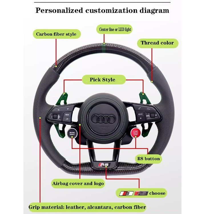 Chinese Made Premium Quality Customized Carbon Fiber Steering Wheel Auto Accessories Suitable For Audi Rs3 Rs4 Rs5 Rs6 Rs7 S5