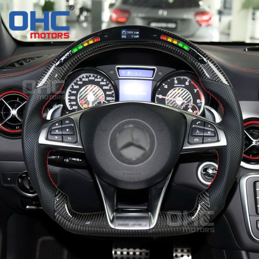 LED Steering Wheel for Mercedes benz W176 W213 W205 W253 C220 C257 CL E C CLS CLA GLA GLE Class AMG 2016 to 2019 Carbon Fiber