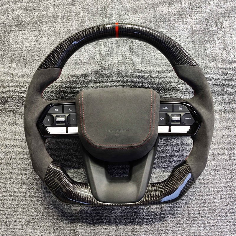 Customization Black Carbon Fiber Leather Car Steering Wheel For Toyota Land Cruiser 300 GR Sport 2022-2024 Car Accessories