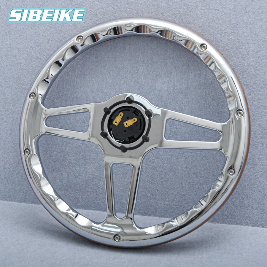 SIBEIKE Vintage Classic Wood Steering Wheel Deep Chrome Spoke Riveted Truck Sports Car Steering Wheel PC-ST81