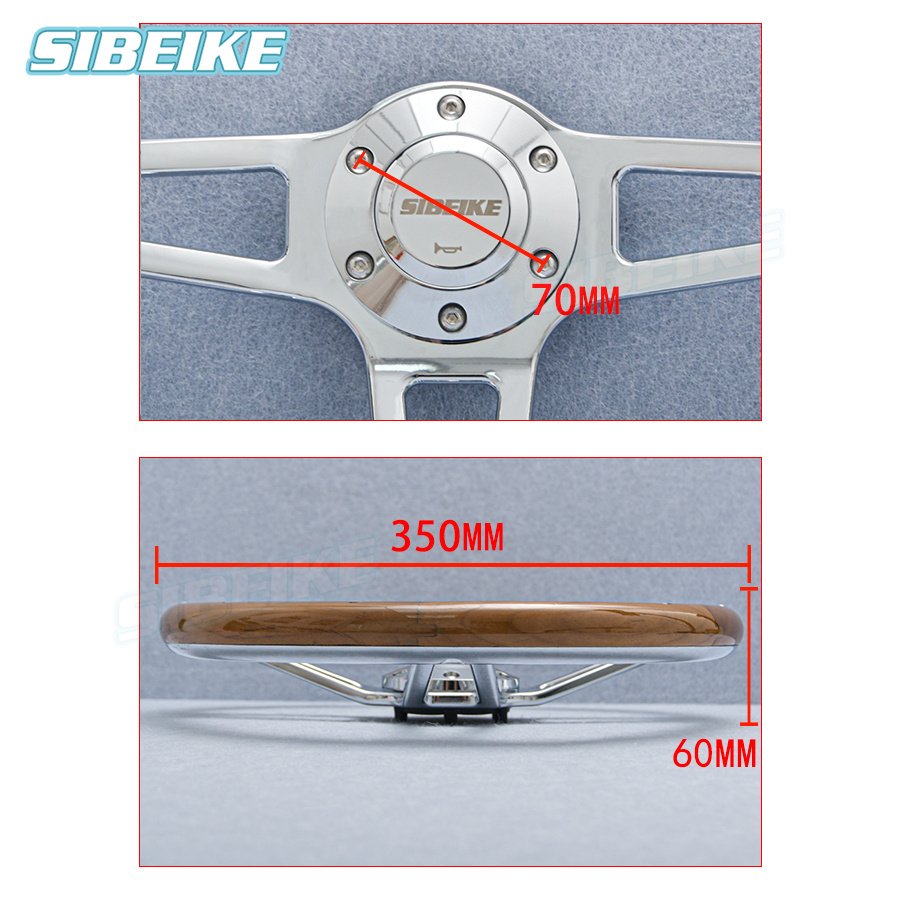 SIBEIKE Vintage Classic Wood Steering Wheel Deep Chrome Spoke Riveted Truck Sports Car Steering Wheel PC-ST81