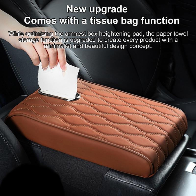 Memory Foam Extender Cushion Protector Tissue Holder Facial Napkin Holder Leather Armrest Box Mat Car Center Console Box Cover