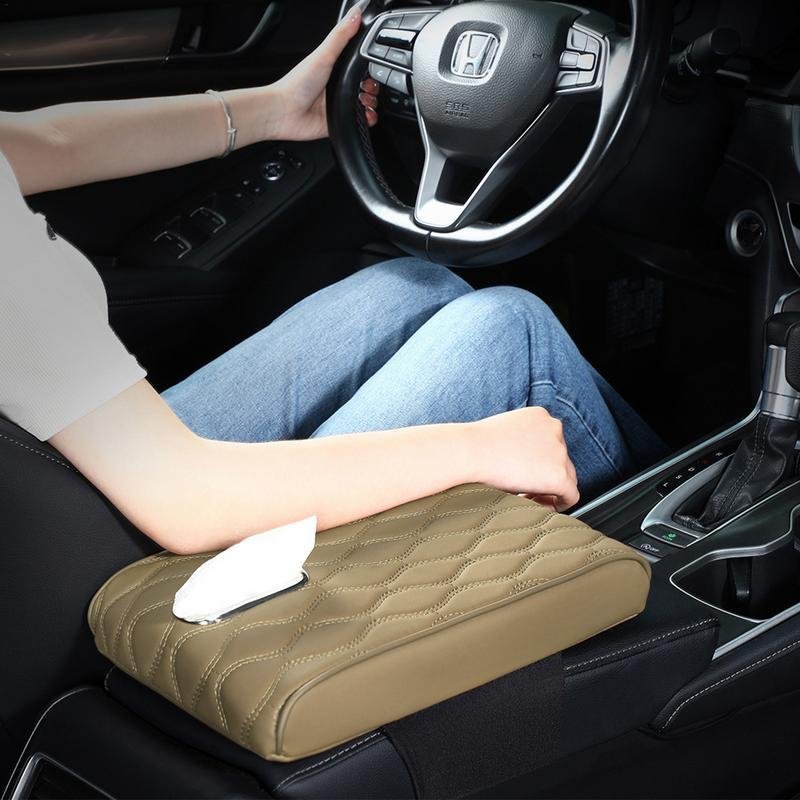 Memory Foam Extender Cushion Protector Tissue Holder Facial Napkin Holder Leather Armrest Box Mat Car Center Console Box Cover