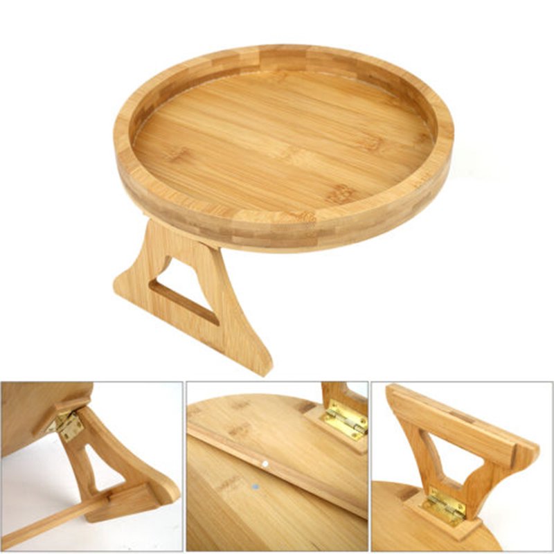 Natural Bamboo Sofa Side Table Foldable Sofa Armrest Clip-On Couch Arm Rest Tray