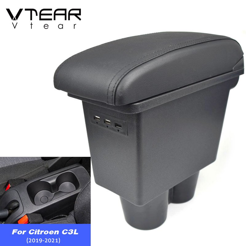 Vtear Car Armrest Interior Center Console Arm Rest Storage Box Car-Styling Decoration Accessories Parts for Citroen C3L 2021