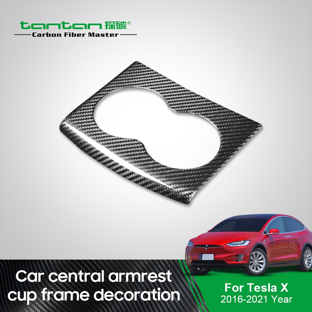 For Tesla Model X 2016-2021 Year Car Central Armrest Cup Frame Decoration Real Carbon Fiber Car Accessories Sticker