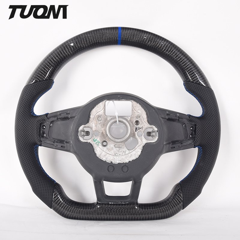 Round Top And Flat Bottom Full Leather Racing Car Steering Wheel For Vw Golf 7 8