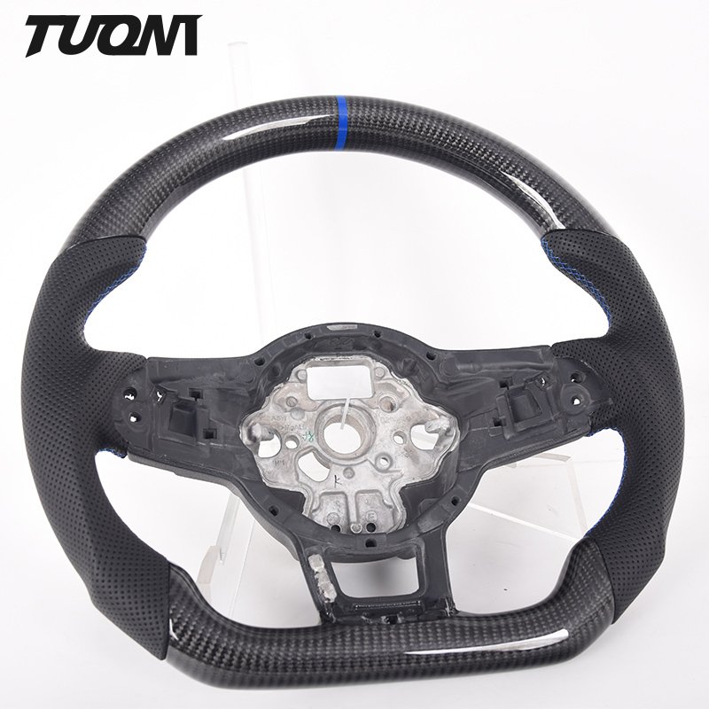 Round Top And Flat Bottom Full Leather Racing Car Steering Wheel For Vw Golf 7 8
