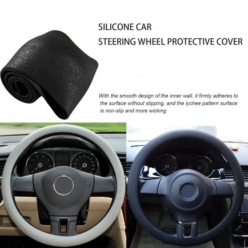 Four Seasons Universal Silicone Car Steering Wheel Cover Waterproof Solid Color Anti-Slip Protective Leather Accessory For BMW