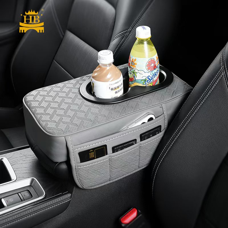 Travel Multi-Pocket Fashion Car Armrest Cover Cup Holder PU Leather Armrest Console Cushion Seat Side Storage Bag for Car