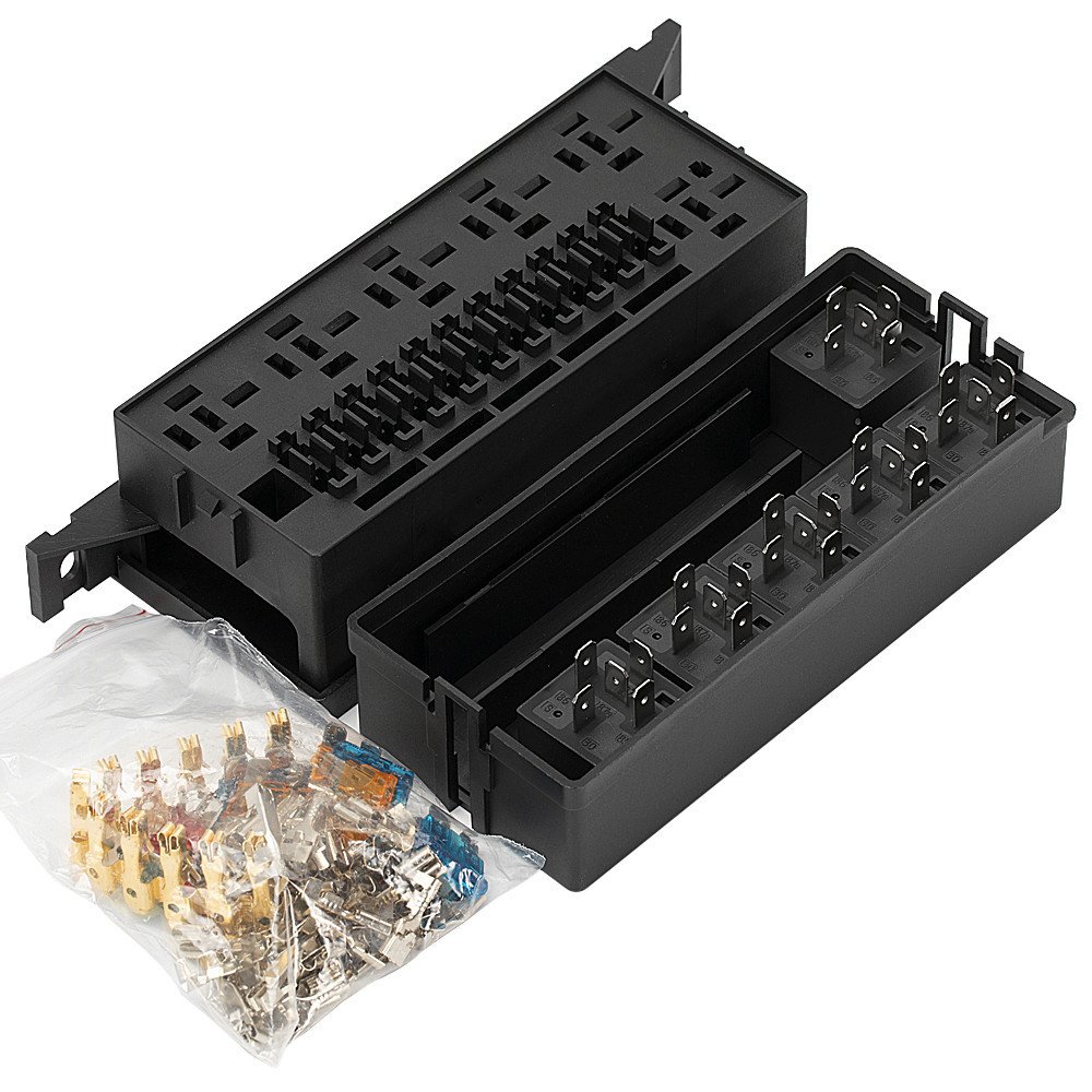 12V 6 Slots Relay Block and 11 Slots ATC/ATO Fuse Block With Relay and Blade Fuses for Car Automotive Waterproof Fuse Relay Box
