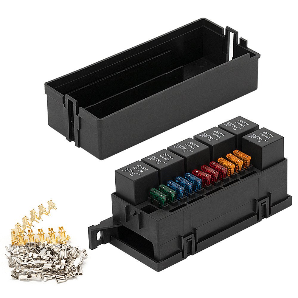 12V 6 Slots Relay Block and 11 Slots ATC/ATO Fuse Block With Relay and Blade Fuses for Car Automotive Waterproof Fuse Relay Box