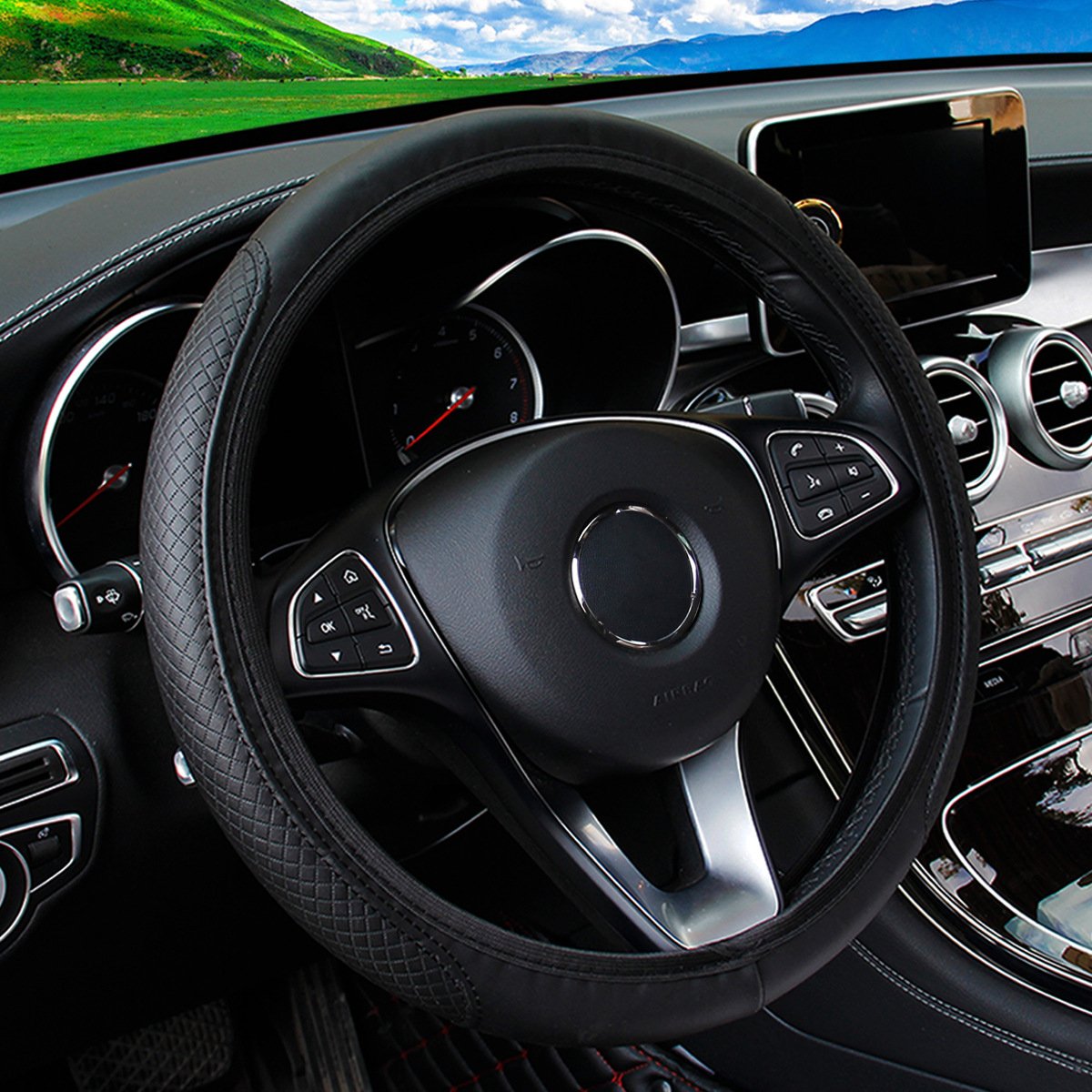 Sports Racing Style Leather Three-Dimensional Soft Car Interior Without Inner Ring Steering Wheel Cover For 14.5-15 Inches