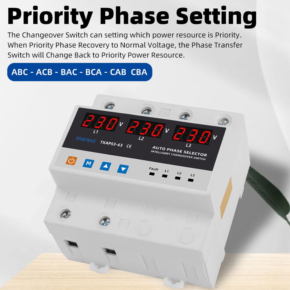 Three Phase Selector Voltmeter with Adjustable Over and Under Voltage protection Relays Protector Auto Changeover Switch 3P+N