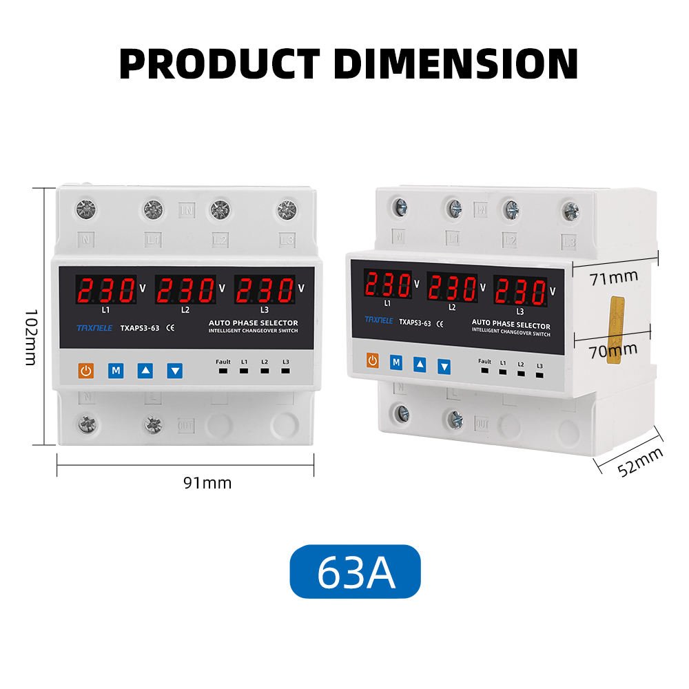 Three Phase Selector Voltmeter with Adjustable Over and Under Voltage protection Relays Protector Auto Changeover Switch 3P+N