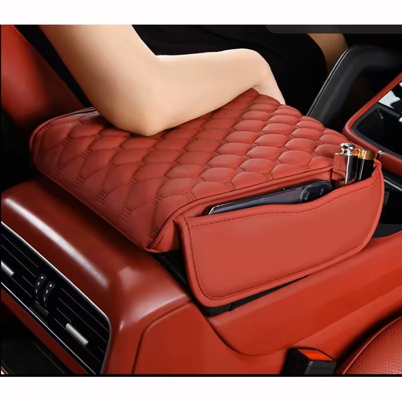 Large Size Universal Car Center Console Armrest Cushion Cover Pu Leather Thickened Armrest Box Cushion With Storage Pocket Pad