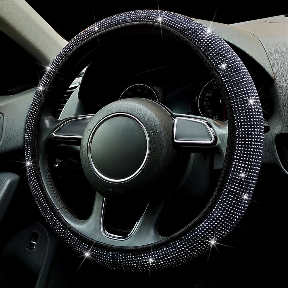 Bling Bling Diamond Rhinestones Car Steering Wheel Cover 37/38cm Auto Interior Accessories Women Case Car Styling Four Seasons