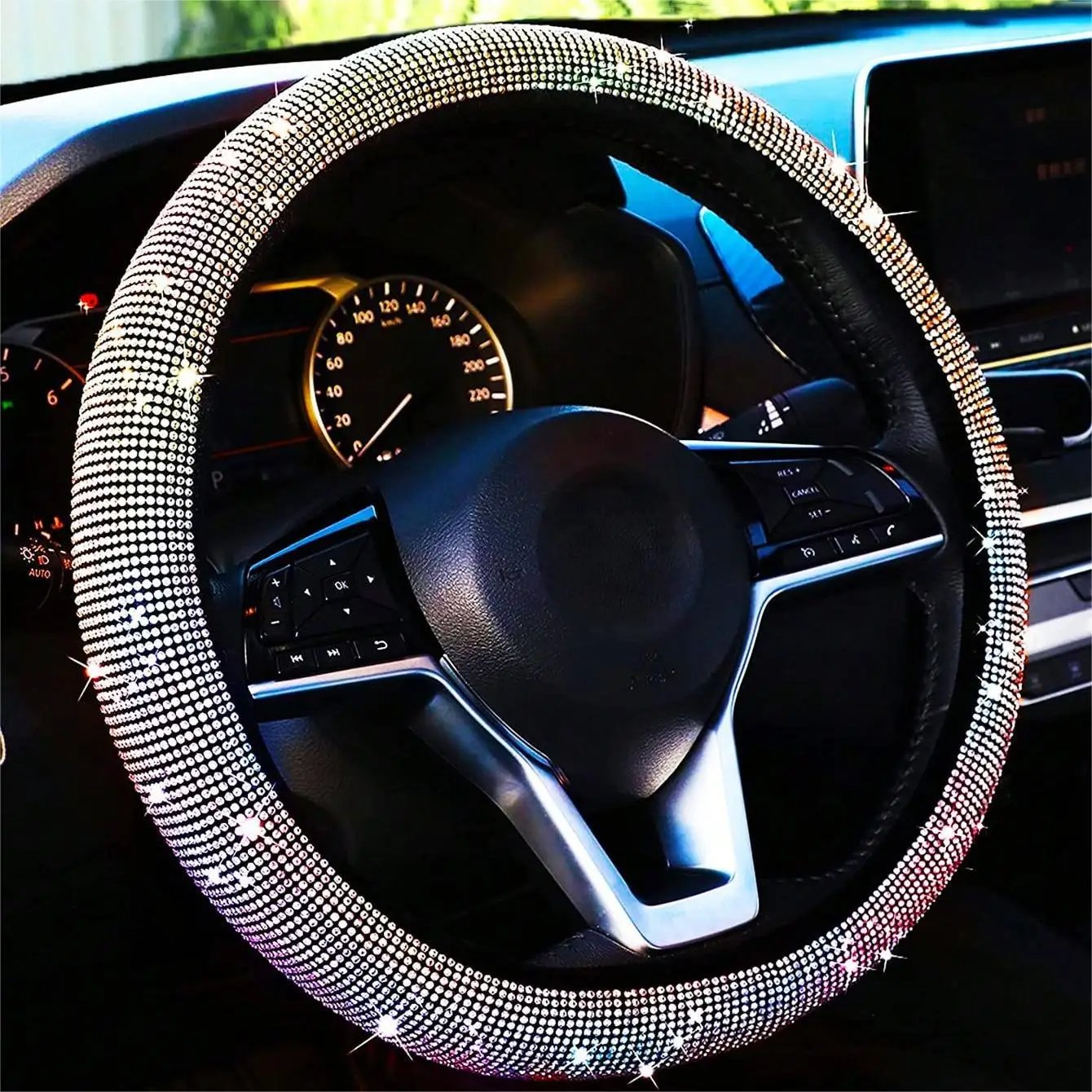 Bling Bling Diamond Rhinestones Car Steering Wheel Cover 37/38cm Auto Interior Accessories Women Case Car Styling Four Seasons